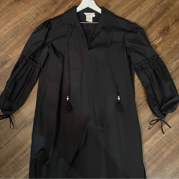 Max Mara Fedora Cotton Poplin Shirt Dress Black Tassel Tie Sleeve Size 12 - Picture 4 of 9